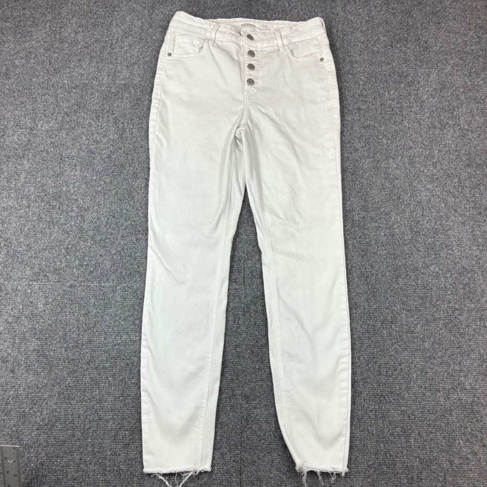 Old Navy Rockstar Super Skinny Jeans Womens 6 White High Rise Button Fly Raw Hem